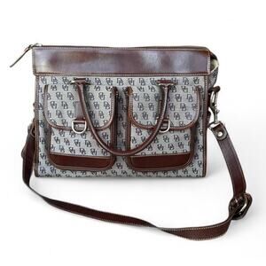 Dooney & Bourke Gray Signature Logo Double Pocket Brown Leather Handbag Purse